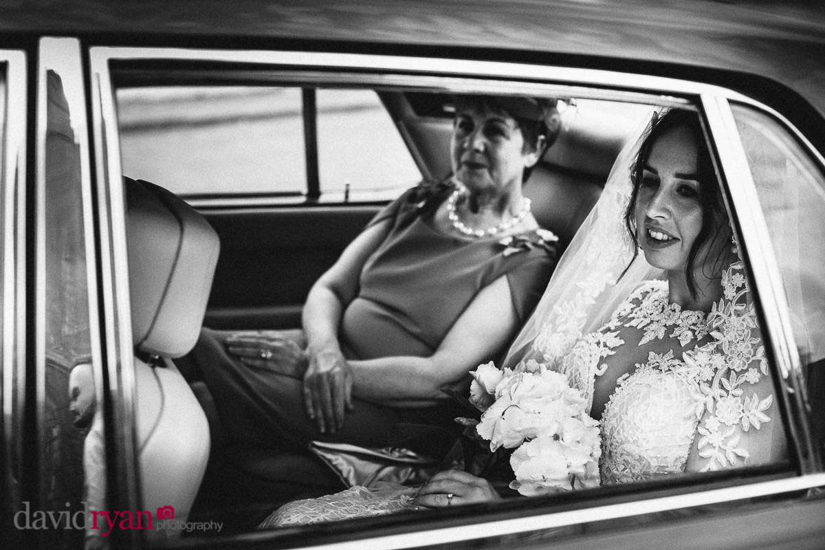 bride in car with her mother